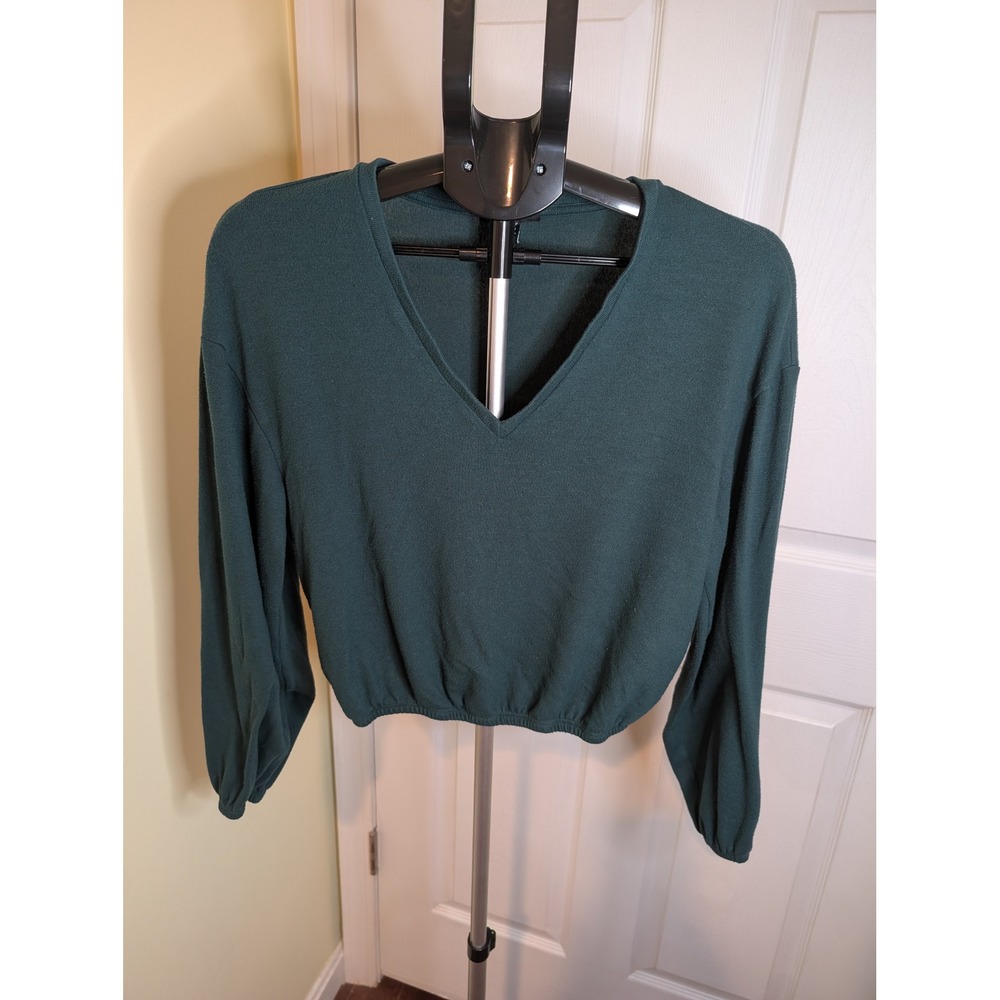 Beyond Yoga Soft Spoken Top Womens XS Green Elastic Hem Cropped Long Sleeve